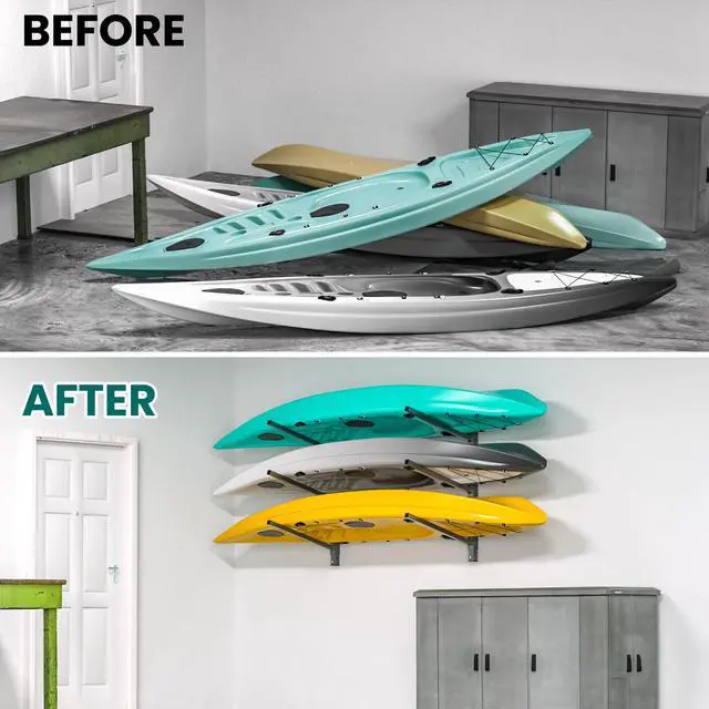Alt view image 6 of 6 - Wall Mounted Kayak Storage Rack, Adjustable Kayak Holder, Heavy Duty Canoe Rack, Indoor & Outdoor Use