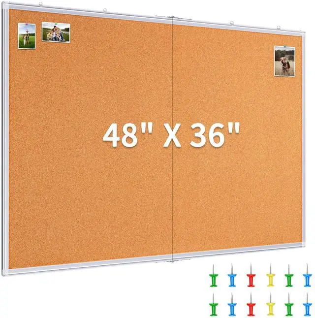 Main image of Large Cork Board 48 x 36 in, Bulletin Board for Walls, 4'x 3' Extra Aluminum Framed Corkboard, Foldable Wall Mounted Pin Memo Notice Cork Board for Office, Home Wall Display