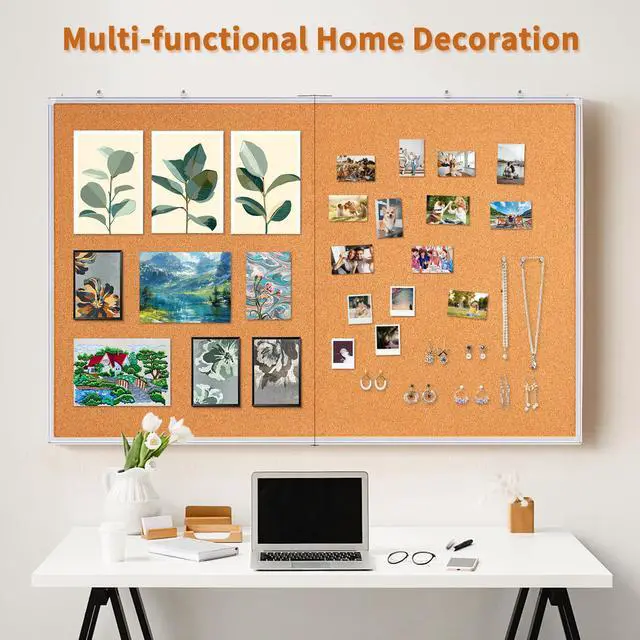 Alt view image 3 of 7 - Large Cork Board 48 x 36 in, Bulletin Board for Walls, 4'x 3' Extra Aluminum Framed Corkboard, Foldable Wall Mounted Pin Memo Notice Cork Board for Office, Home Wall Display