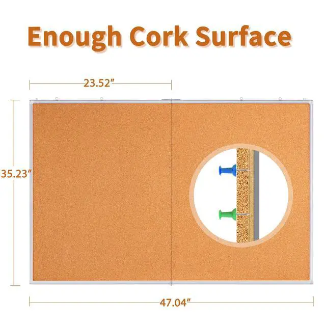 Alt view image 2 of 7 - Large Cork Board 48 x 36 in, Bulletin Board for Walls, 4'x 3' Extra Aluminum Framed Corkboard, Foldable Wall Mounted Pin Memo Notice Cork Board for Office, Home Wall Display