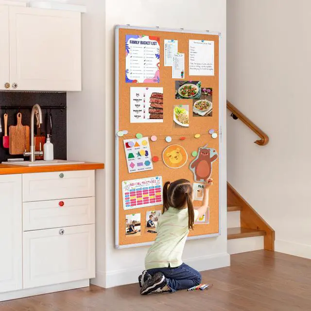Alt view image 5 of 7 - Large Cork Board 48 x 36 in, Bulletin Board for Walls, 4'x 3' Extra Aluminum Framed Corkboard, Foldable Wall Mounted Pin Memo Notice Cork Board for Office, Home Wall Display