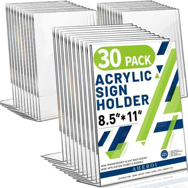 Main image of Acrylic Sign Holder 8.5x11, Plastic Sign Holder Table Frames 30Pcs | Vertical Acrylic Stands for Display,Clear Flyer Display Picture Frame Document Holders for Office School Table Restaurant