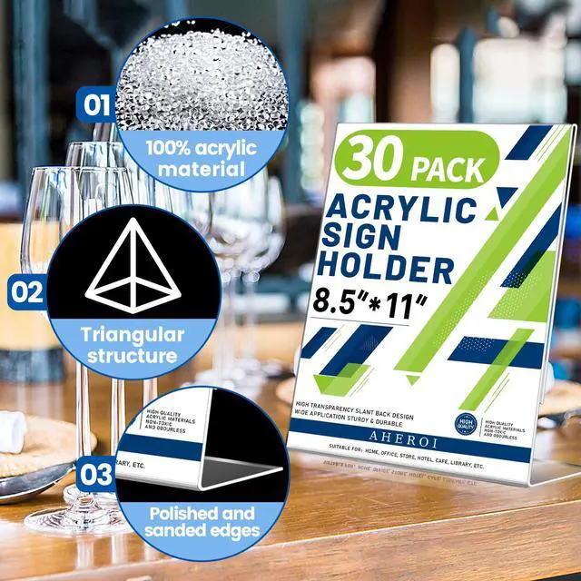 Alt view image 3 of 7 - Acrylic Sign Holder 8.5x11, Plastic Sign Holder Table Frames 30Pcs | Vertical Acrylic Stands for Display,Clear Flyer Display Picture Frame Document Holders for Office School Table Restaurant