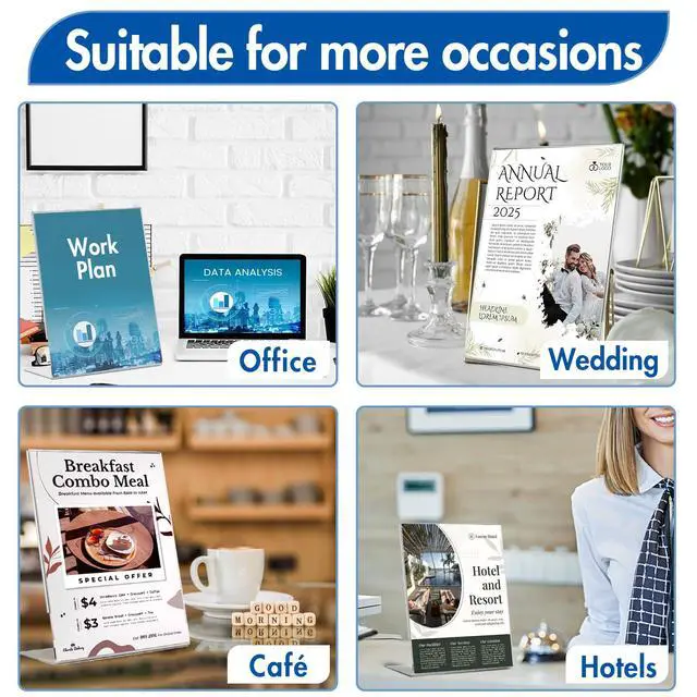 Alt view image 6 of 7 - Acrylic Sign Holder 8.5x11, Plastic Sign Holder Table Frames 30Pcs | Vertical Acrylic Stands for Display,Clear Flyer Display Picture Frame Document Holders for Office School Table Restaurant