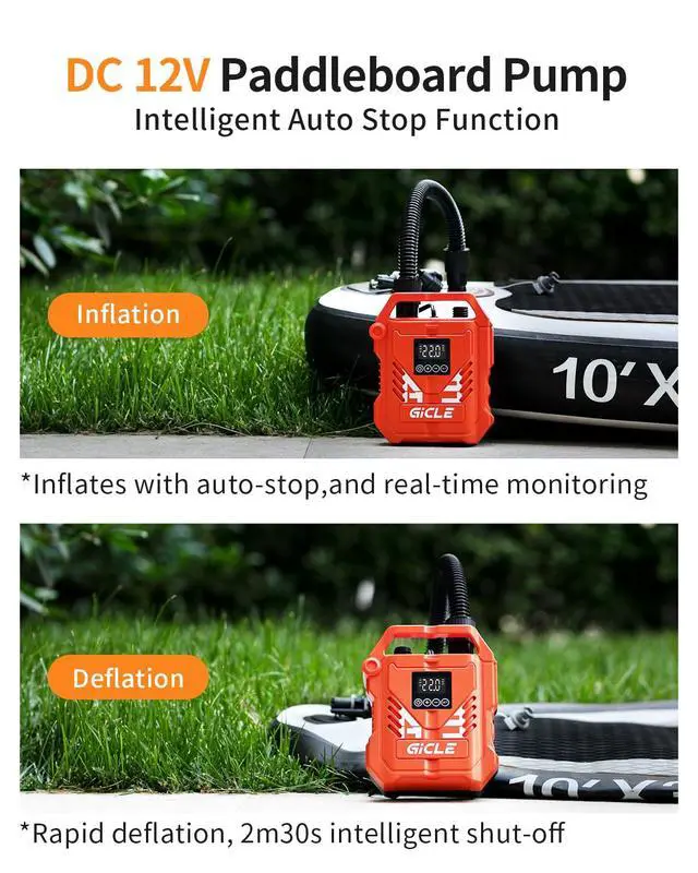 Alt view image 4 of 7 - Paddle Board Pump Electric Portable, 22PSI SUP Pump for Inflatebles | With 12V Car Connector, Inflator&Deflator for Paddleboard,Bed,Boat with Auto-Off Dual Stage Inflation and Kayak Accessories