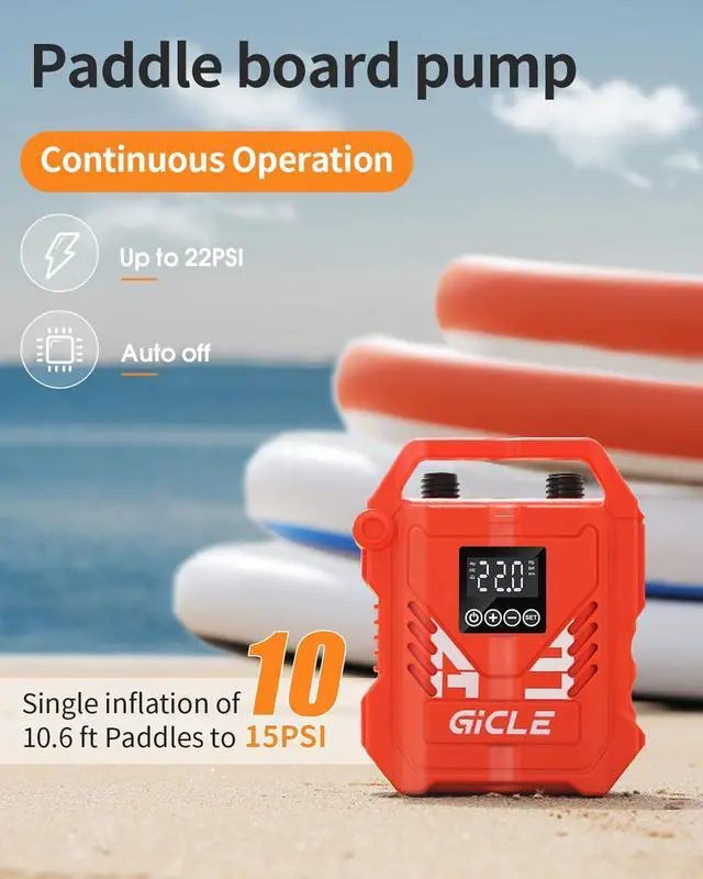 Alt view image 5 of 7 - Paddle Board Pump Electric Portable, 22PSI SUP Pump for Inflatebles | With 12V Car Connector, Inflator&Deflator for Paddleboard,Bed,Boat with Auto-Off Dual Stage Inflation and Kayak Accessories