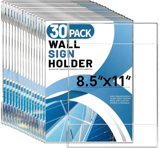 Main image of Acrylic Sign Holder 8.5x11 Wall Mount, Wall Sign Flyer Holder 30Pcs | Clear Wall Mount Paper Holder,Acrylic Picture Frame with 60 Tape, No Drilling Document Menu Holder Sign display, Office Store