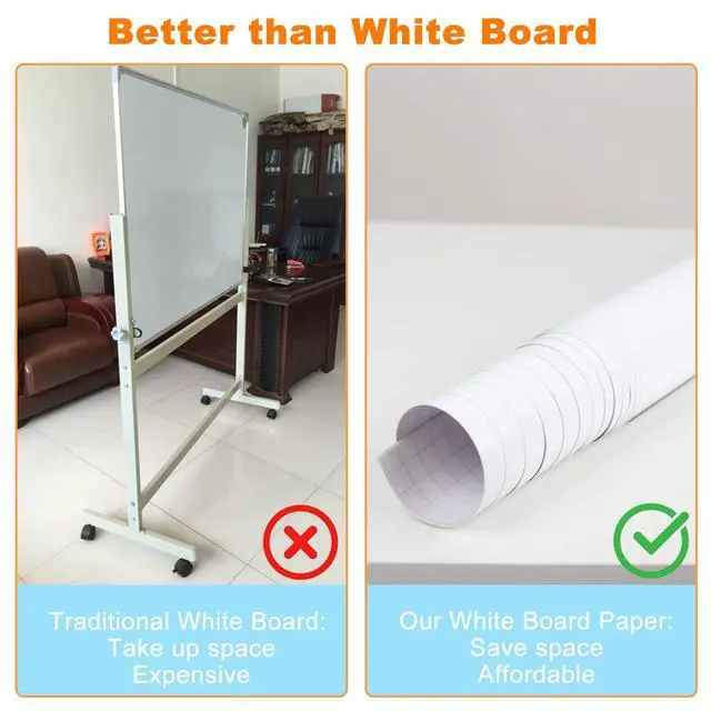 Alt view image 4 of 7 - Dry Erase Wallpaper, Whiteboard Paper for Wall, White Board Sticker Roll for Wall, Dry Erase Contact Paper Stain-Proof Wall Decal, Perfect Replacement for White Board (4x8ft)