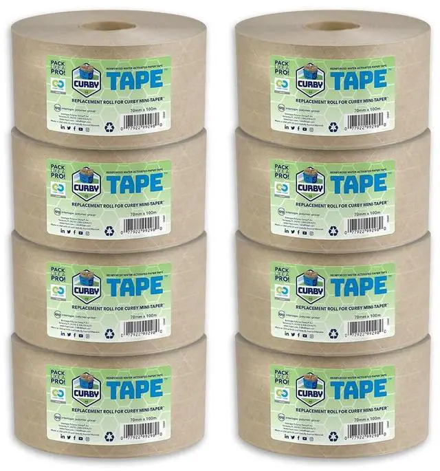 Main image of IPG Water-Activated Tape, 70MM x 100M Refill Roll (8-Pack), Tan