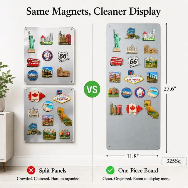 Alt view image 4 of 7 - Travel Magnetic Display Board: Non-Magnetic Fridge Wall Solution | 27.6" x 11.8" Brushed Silver Metal Panel for Souvenir Magnets & Photos - Modern Kitchen Decor for Stainless Steel Appliances
