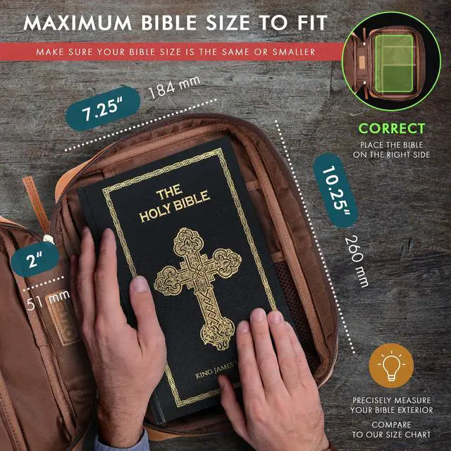 Alt view image 4 of 7 - Leather Bible Cover for Men Bible Case for Women Zippered Holder Protector Cross Church Tote Bag Carrying Organizer Sleeve Gift Study Tan