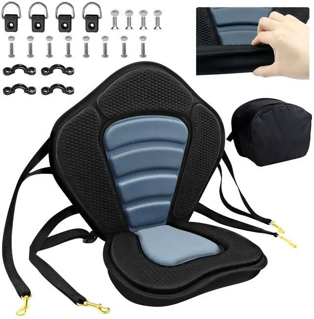 Main image of Kayak Seat Deluxe Padded Fishing Boat Seat Deluxe Sit-On-Top Canoe Seat Cushioned - Comfortable Backrest Support Universal Sit with Adjustable Back Strap Detachable Storage Bag