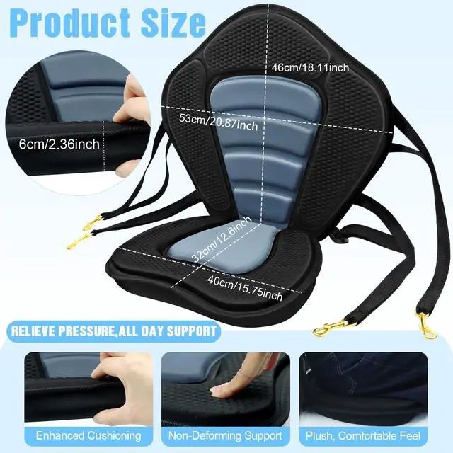 Alt view image 2 of 7 - Kayak Seat Deluxe Padded Fishing Boat Seat Deluxe Sit-On-Top Canoe Seat Cushioned - Comfortable Backrest Support Universal Sit with Adjustable Back Strap Detachable Storage Bag
