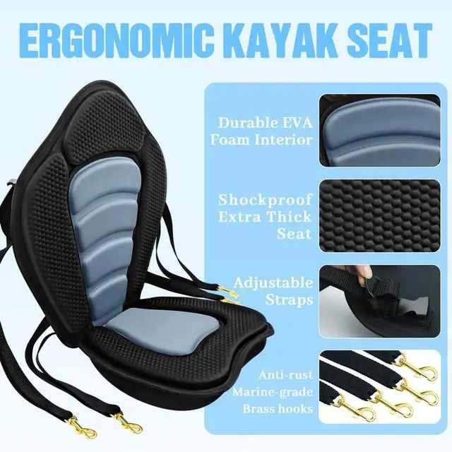 Alt view image 3 of 7 - Kayak Seat Deluxe Padded Fishing Boat Seat Deluxe Sit-On-Top Canoe Seat Cushioned - Comfortable Backrest Support Universal Sit with Adjustable Back Strap Detachable Storage Bag