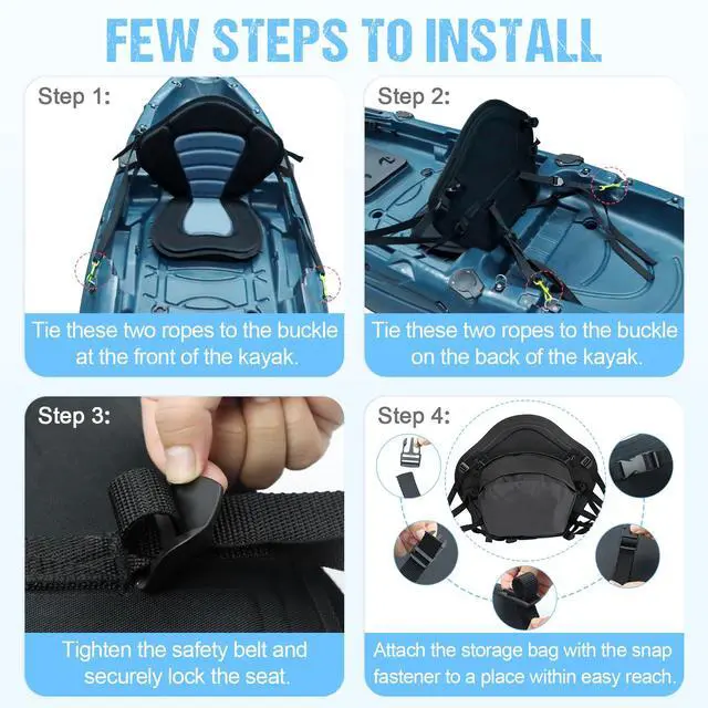 Alt view image 4 of 7 - Kayak Seat Deluxe Padded Fishing Boat Seat Deluxe Sit-On-Top Canoe Seat Cushioned - Comfortable Backrest Support Universal Sit with Adjustable Back Strap Detachable Storage Bag