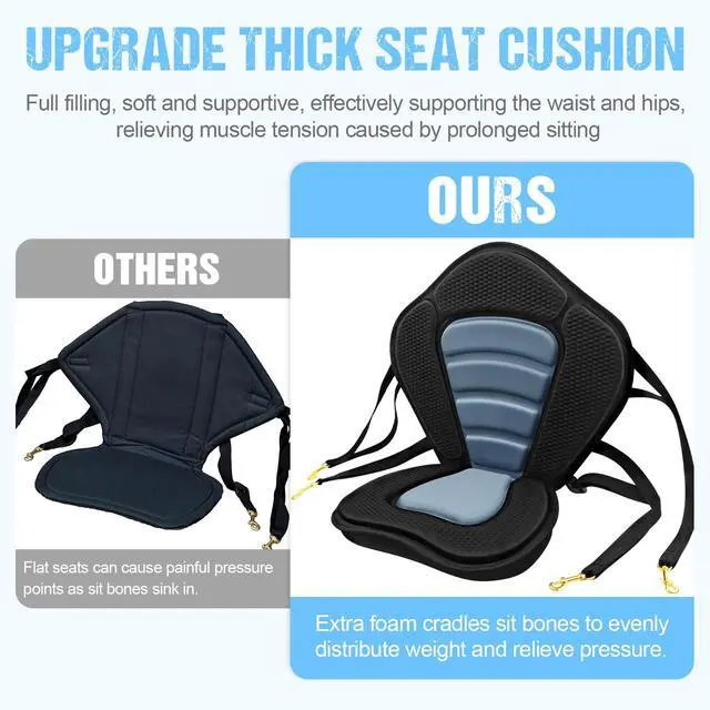Alt view image 5 of 7 - Kayak Seat Deluxe Padded Fishing Boat Seat Deluxe Sit-On-Top Canoe Seat Cushioned - Comfortable Backrest Support Universal Sit with Adjustable Back Strap Detachable Storage Bag