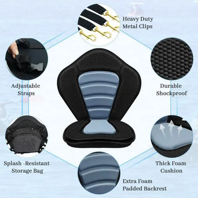 Alt view image 7 of 7 - Kayak Seat Deluxe Padded Fishing Boat Seat Deluxe Sit-On-Top Canoe Seat Cushioned - Comfortable Backrest Support Universal Sit with Adjustable Back Strap Detachable Storage Bag
