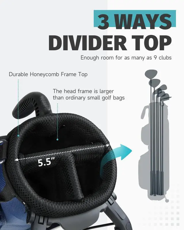 Alt view image 3 of 7 - 3 Way Small Golf Bag Lightweight Pitch and Putt Golf Bag with Stand, Adjustable Dual Straps, Golf Stand Bag for Extra Storage in a Smaller Size, Golf Gifts for Men and Women