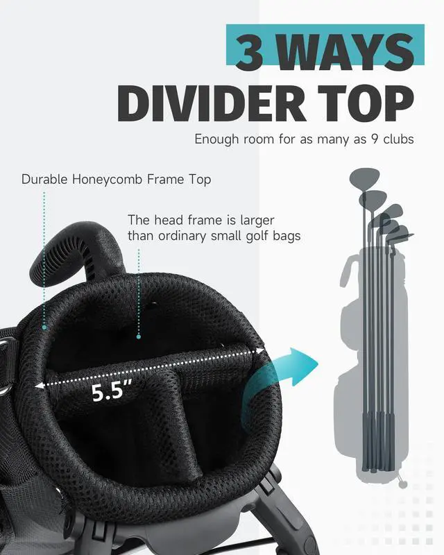 Alt view image 3 of 7 - 3 Way Small Golf Bag Lightweight Pitch and Putt Golf Bag with Stand, Adjustable Dual Straps, Golf Stand Bag for Extra Storage in a Smaller Size, Golf Gifts for Men and Women