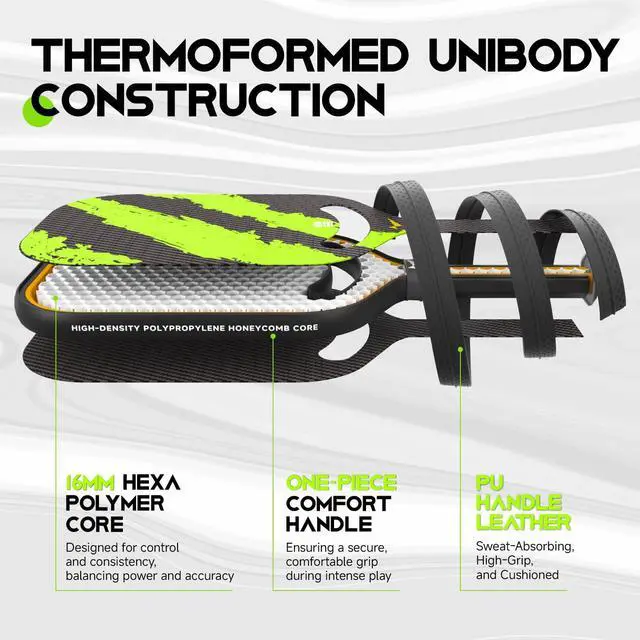 Alt view image 4 of 6 - Ascent Pickleball Paddles| Carbon Fiber Pickleball Racket with Aero Throat | Textured Grit Surface | Hexa Polymer Core | Designed for Swing Speed and Maneuverability