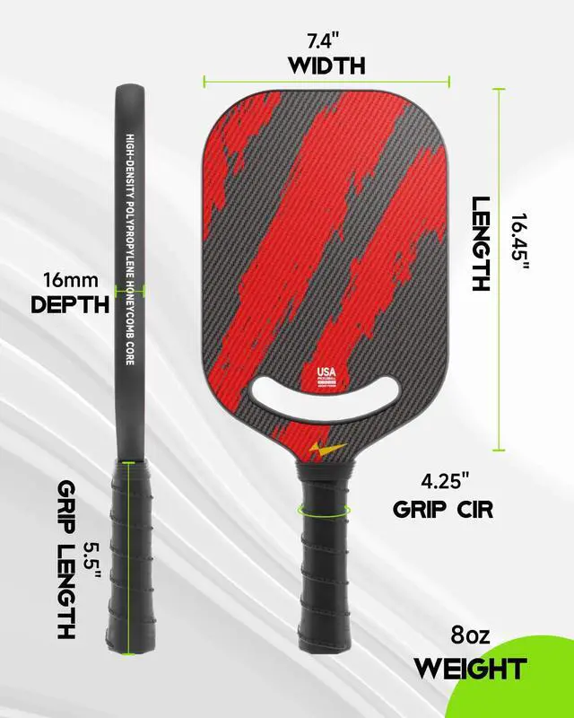 Alt view image 5 of 7 - Ascent Pickleball Paddles| Carbon Fiber Pickleball Racket with Aero Throat | Textured Grit Surface | Hexa Polymer Core | Designed for Swing Speed and Maneuverability