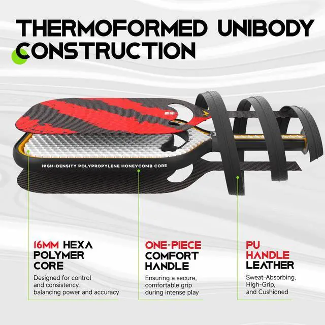 Alt view image 4 of 7 - Ascent Pickleball Paddles| Carbon Fiber Pickleball Racket with Aero Throat | Textured Grit Surface | Hexa Polymer Core | Designed for Swing Speed and Maneuverability