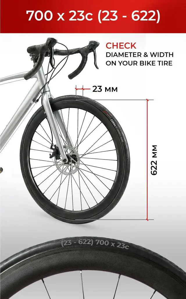 Alt view image 2 of 7 - Set 700x23c Tires Road Bike with 2X Bicycle Inner Tubes 700c - Racing 23-622 1mm Puncture Proof Bike Tires & 60mm Presta Tube - 700c Bike Tire for Folding, Touring, Gravel, E Bikes, Bicycle