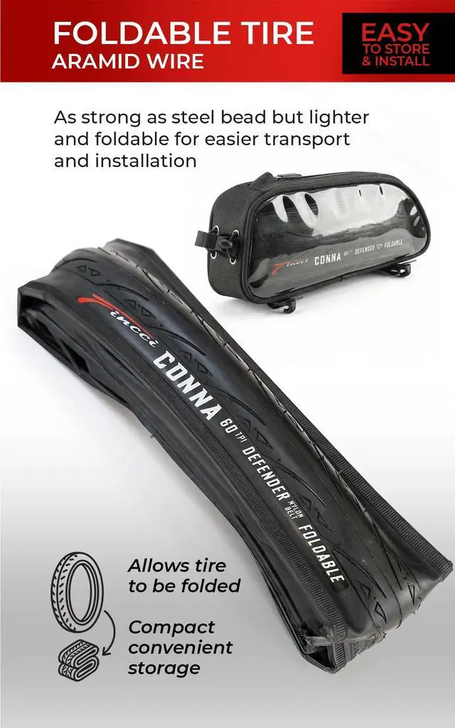 Alt view image 6 of 7 - Set 700x23c Tires Road Bike with 2X Bicycle Inner Tubes 700c - Racing 23-622 1mm Puncture Proof Bike Tires & 60mm Presta Tube - 700c Bike Tire for Folding, Touring, Gravel, E Bikes, Bicycle