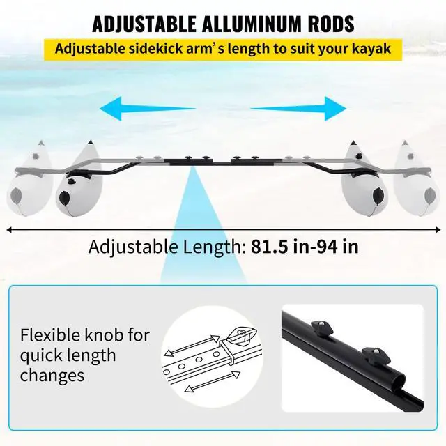 Alt view image 6 of 7 - Kayak Stabilizers, 2 PCS, PVC Inflatable Kayak Outrigger Float with Sidekick Arms Rod, Standing Float Stabilizer System Kit for Kayaks, Canoes, Fishing Boats