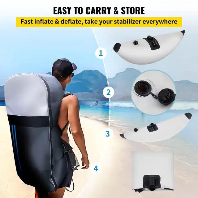 Alt view image 5 of 7 - Kayak Stabilizers, 2 PCS, PVC Inflatable Kayak Outrigger Float with Sidekick Arms Rod, Standing Float Stabilizer System Kit for Kayaks, Canoes, Fishing Boats