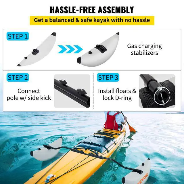 Alt view image 7 of 7 - Kayak Stabilizers, 2 PCS, PVC Inflatable Kayak Outrigger Float with Sidekick Arms Rod, Standing Float Stabilizer System Kit for Kayaks, Canoes, Fishing Boats