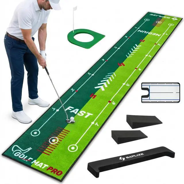 Main image of Golf Putting Mat with Alignment Mirror, Two-Speed Golf Practice Mat, 20 in x 10 ft Indoor Outdoor Putting Green with Anti-Slip Backing