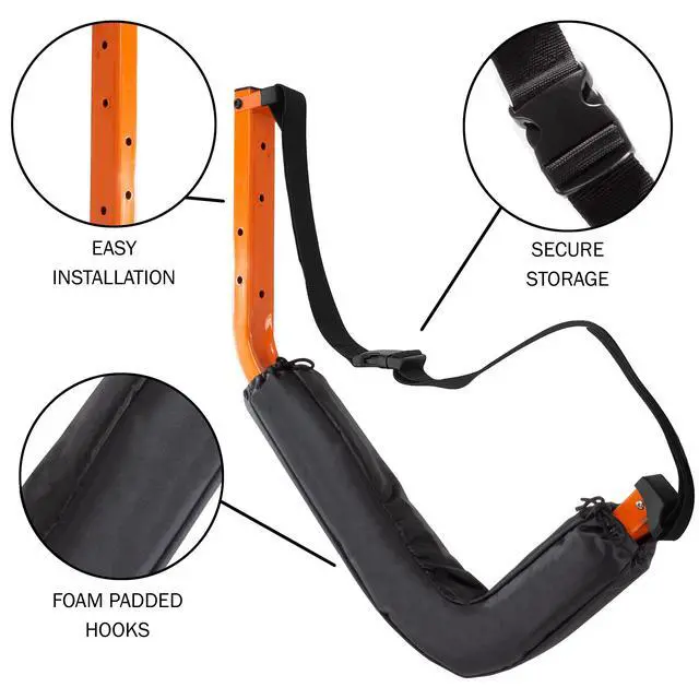 Alt view image 2 of 7 - Kayak Storage Hooks - Set of 2 Wall Mount Garage Hangers - 125lbs Capacity Rack for Paddleboards, Surfboards, or Snowboards by (Orange)