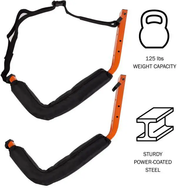 Alt view image 3 of 7 - Kayak Storage Hooks - Set of 2 Wall Mount Garage Hangers - 125lbs Capacity Rack for Paddleboards, Surfboards, or Snowboards by (Orange)