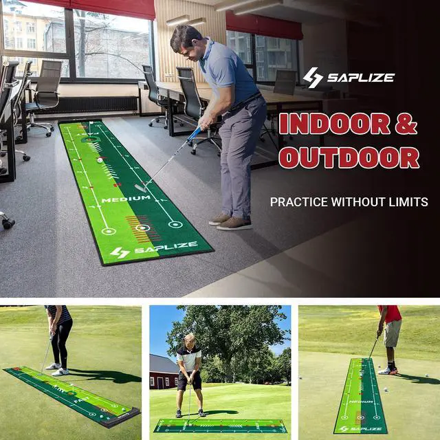 Alt view image 6 of 6 - Golf Putting Mat with Alignment Mirror, Two-Speed Golf Practice Mat, 20 in x 10 ft Indoor Outdoor Putting Green with Anti-Slip Backing