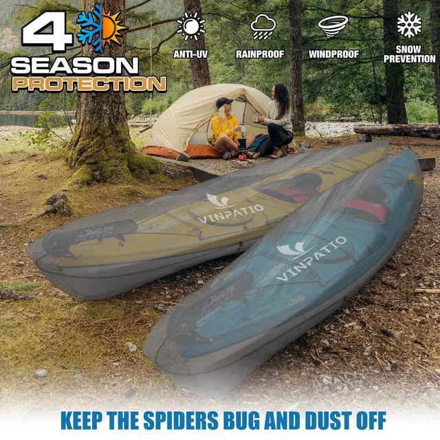Alt view image 3 of 7 - Kayak Cover 600D, Waterproof Full Coverage Canoe Cover with Zipper, Kayak Covers for Outdoor Storage, Heavy-Duty UV Protection and Tear & Dust Resistant for 13 ft Fishing Boats & Paddle Boards