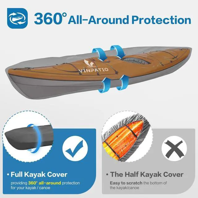 Alt view image 5 of 7 - Kayak Cover 600D, Waterproof Full Coverage Canoe Cover with Zipper, Kayak Covers for Outdoor Storage, Heavy-Duty UV Protection and Tear & Dust Resistant for 13 ft Fishing Boats & Paddle Boards