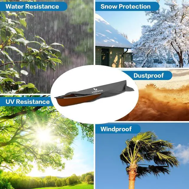 Alt view image 7 of 7 - Kayak Cover 600D, Waterproof Full Coverage Canoe Cover with Zipper, Kayak Covers for Outdoor Storage, Heavy-Duty UV Protection and Tear & Dust Resistant for 13 ft Fishing Boats & Paddle Boards