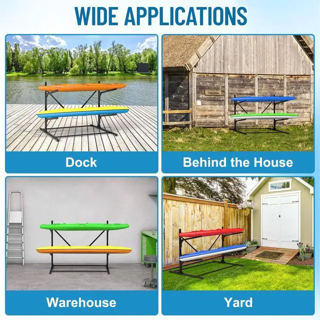 Alt view image 5 of 6 - Kayak Storage Rack, Heavy Duty Freestanding Kayak Rack for Garage and Outdoor Storage, Kayak Stand Adjustable for Kayak, Canoe, Surfboard and Paddle Board, 2-Layer