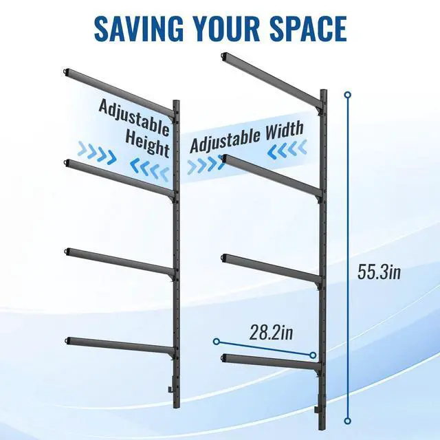 Alt view image 3 of 7 - Kayak Storage Rack Wall Mount, Heavy Duty Kayak Wall Mount for Garage and Outdoor Storage, Kayak Wall Rack Adjustable for Kayak, Canoe, Surfboard and Paddle Board, 4 Tier
