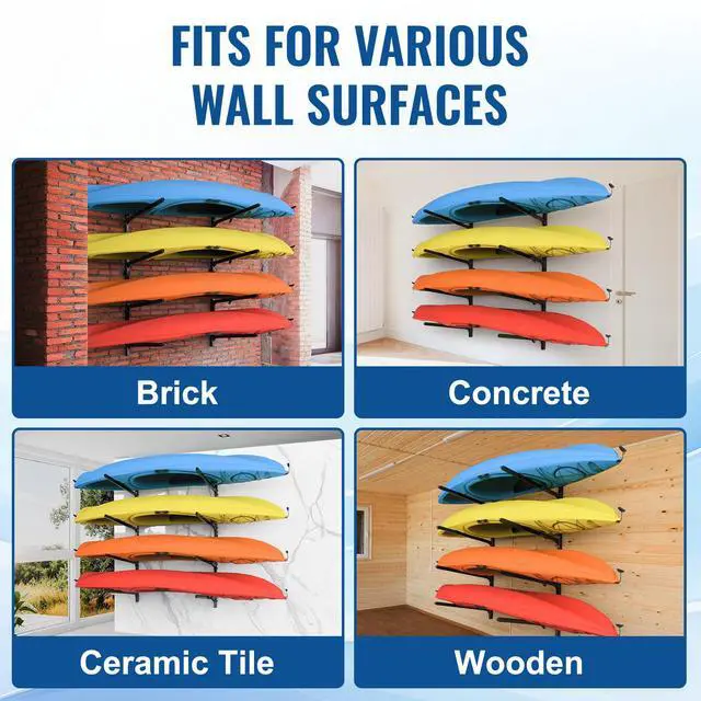 Alt view image 5 of 7 - Kayak Storage Rack Wall Mount, Heavy Duty Kayak Wall Mount for Garage and Outdoor Storage, Kayak Wall Rack Adjustable for Kayak, Canoe, Surfboard and Paddle Board, 4 Tier