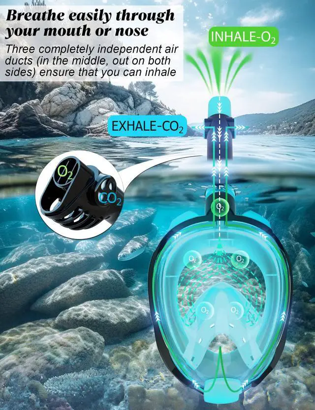 Alt view image 2 of 7 - WSTOO Full Face Snorkel Mask, Dry Top Snorkeling Gear for Adults, 180° Panoramic Foldable Design with Camera Mount, Safe Mouth/Nose Breathing, Anti-Fog & Anti-Leak