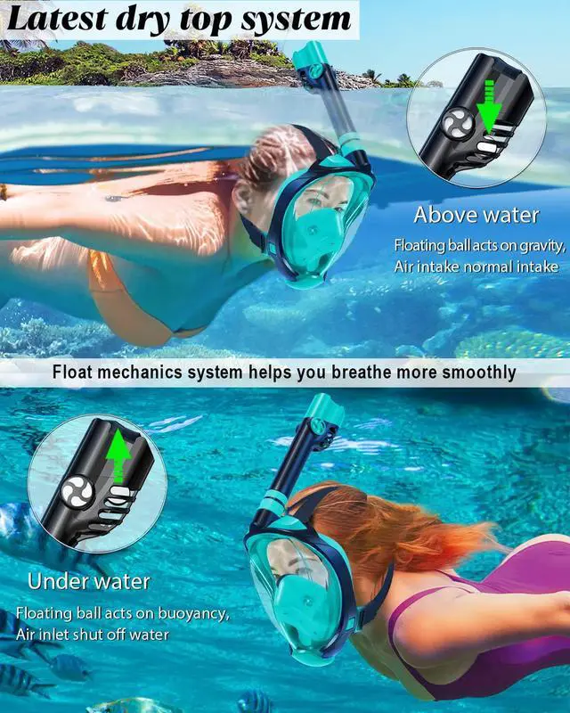 Alt view image 4 of 7 - WSTOO Full Face Snorkel Mask, Dry Top Snorkeling Gear for Adults, 180° Panoramic Foldable Design with Camera Mount, Safe Mouth/Nose Breathing, Anti-Fog & Anti-Leak