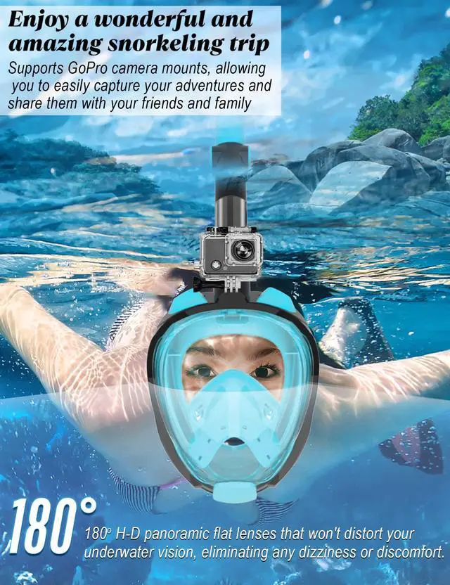 Alt view image 3 of 7 - WSTOO Full Face Snorkel Mask, Dry Top Snorkeling Gear for Adults, 180° Panoramic Foldable Design with Camera Mount, Safe Mouth/Nose Breathing, Anti-Fog & Anti-Leak