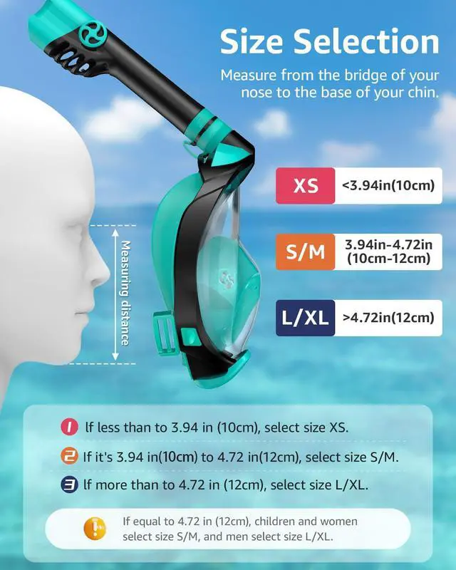 Alt view image 5 of 7 - WSTOO Full Face Snorkel Mask, Dry Top Snorkeling Gear for Adults, 180° Panoramic Foldable Design with Camera Mount, Safe Mouth/Nose Breathing, Anti-Fog & Anti-Leak