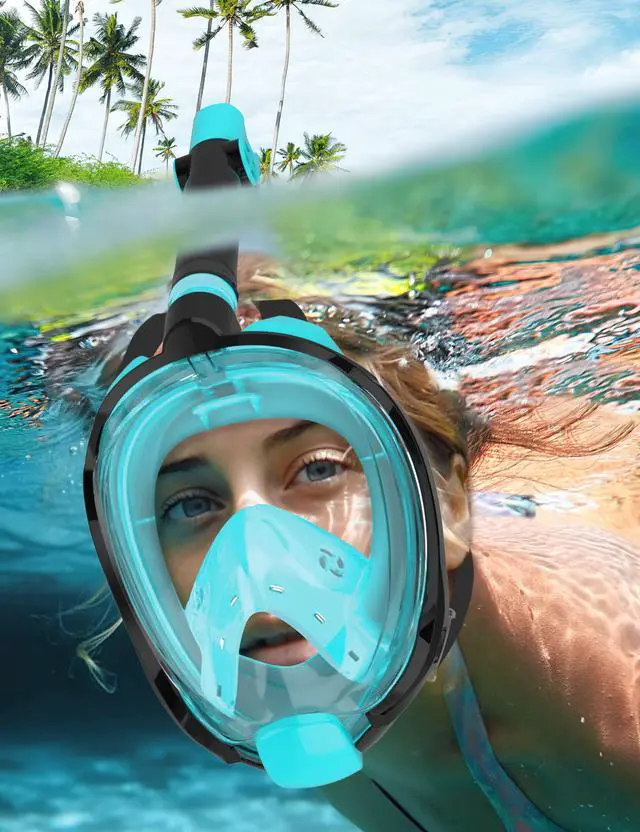 Alt view image 6 of 7 - WSTOO Full Face Snorkel Mask, Dry Top Snorkeling Gear for Adults, 180° Panoramic Foldable Design with Camera Mount, Safe Mouth/Nose Breathing, Anti-Fog & Anti-Leak