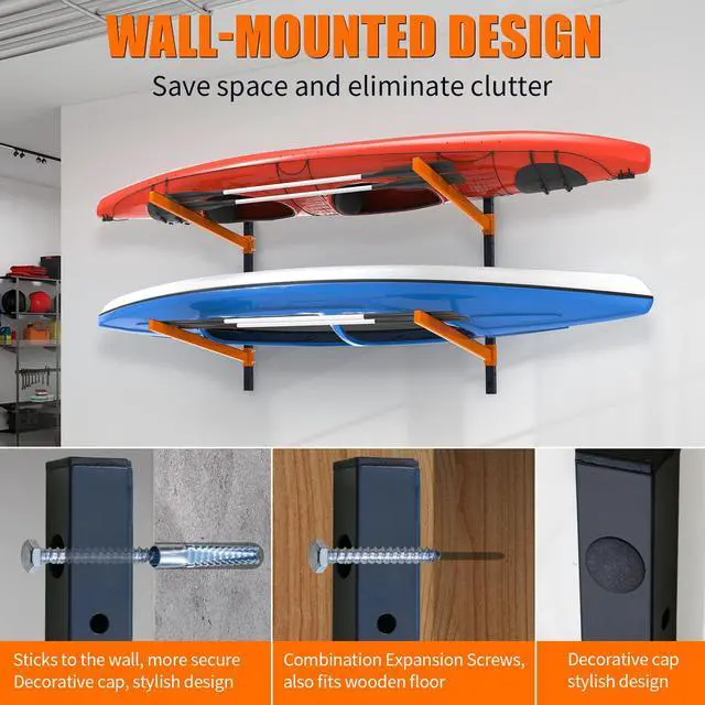 Alt view image 2 of 5 - Kayak Storage Rack, Wall Mount Kayak Racks for Indoor Outdoor Storage, Heavy Duty Adjustable Kayak Rack for Garage, Spacesaver