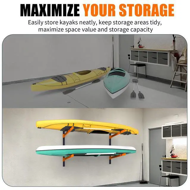 Alt view image 5 of 5 - Kayak Storage Rack, Wall Mount Kayak Racks for Indoor Outdoor Storage, Heavy Duty Adjustable Kayak Rack for Garage, Spacesaver