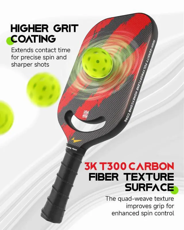 Alt view image 2 of 7 - Ascent Pickleball Paddles| Carbon Fiber Pickleball Racket with Aero Throat | Textured Grit Surface | Hexa Polymer Core | Designed for Swing Speed and Maneuverability