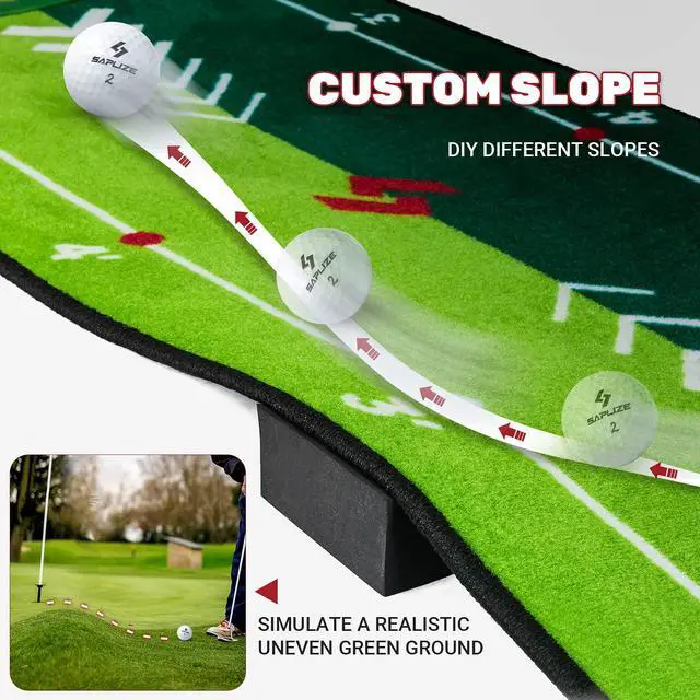 Alt view image 4 of 6 - Golf Putting Mat with Alignment Mirror, Two-Speed Golf Practice Mat, 20 in x 10 ft Indoor Outdoor Putting Green with Anti-Slip Backing